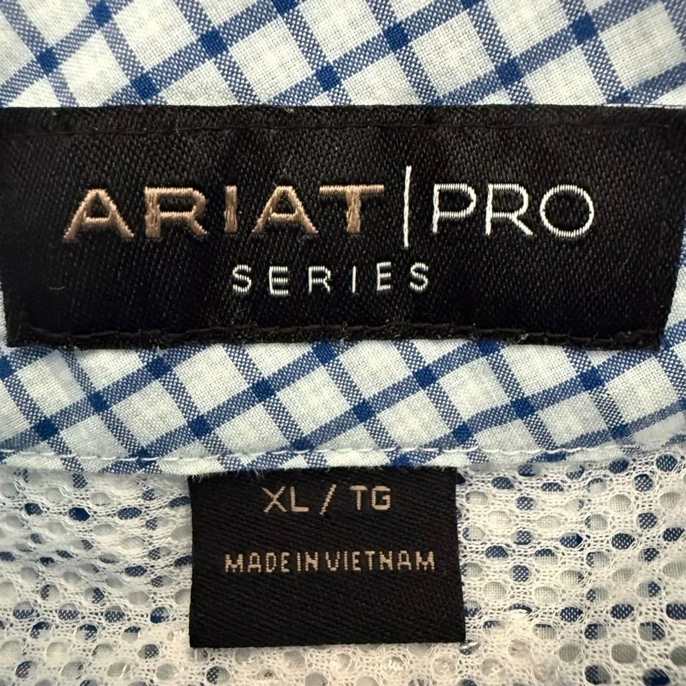 Ariat Pro Series Mens XL Blue Checkered Short Sleeve Button Down Shirt Rodeo - Picture 2 of 7